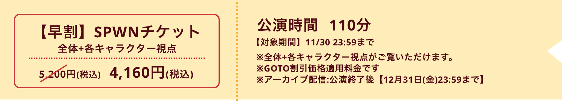 SPWNチケット 全体+各キャラクター視点 5,800円 公演時間110分